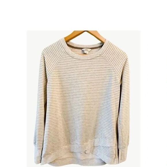 Danskin Womens Criss Cross Pull On Tunic Shirt Sweater Cream Heather/ Gray Strip - Picture 3 of 7